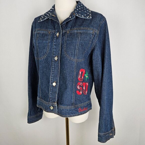 Ohio State Buckeyes Denim Jacket Small Embroidered Patchwork Blue - Picture 3 of 14